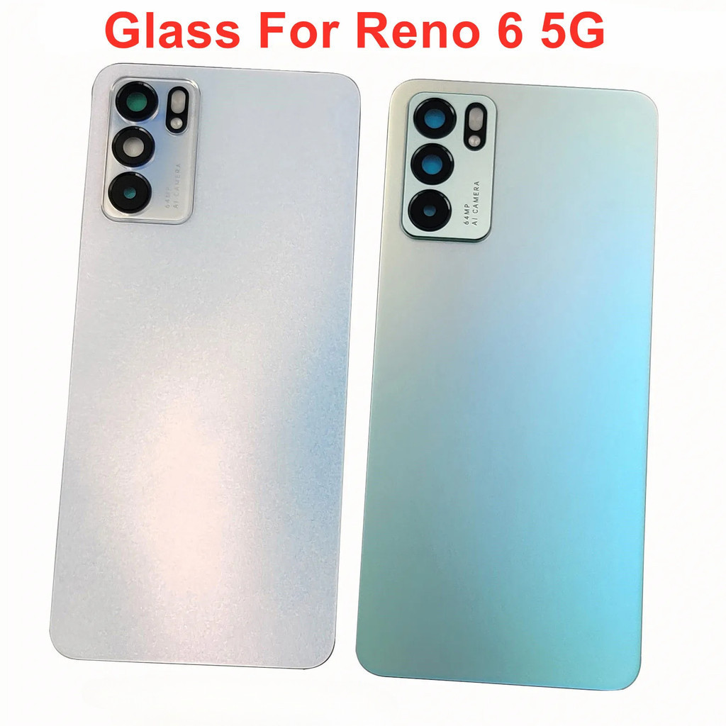 สำหรับ OPPO Reno 6 5G ฝาครอบแบตเตอรี่แข็งฝาหลังด้านหลังแผงที่อยู่อาศัยประตู + เลนส์กล้องกาวเปลี่ยนชิ้นส่วนซ่อม