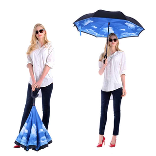 ร่มกลับด้าน 2 ชั้น กันฝน กันUV แบบมือจับตัว C คล้องแขนได้ Reverse Umbrella (star)