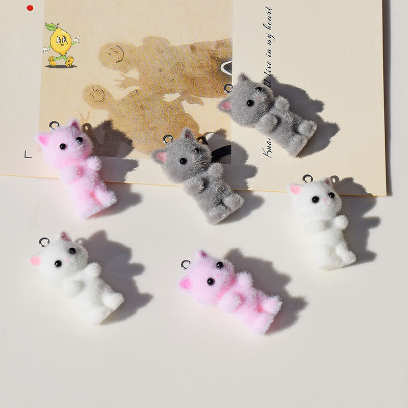 [mozh] Flocking สัตว์การ์ตูนแมวรูปร่างตุ๊กตาเรซิ่นลูกปัดจี้ Diy เครื่องประดับต่างหูพวงกุญแจเสื้อผ้าจี้อุปกรณ์เสริม [TH]