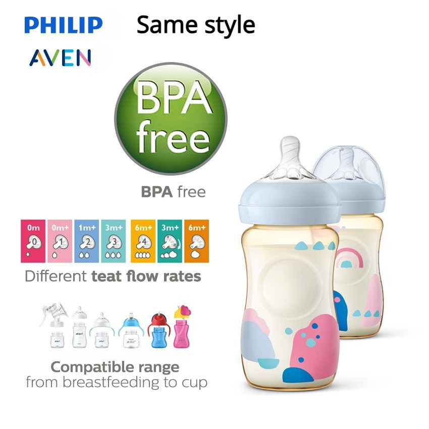 9oz/260ml ขวดนม PPSU ธรรมชาติ 1m+ จุกนมขวดนม