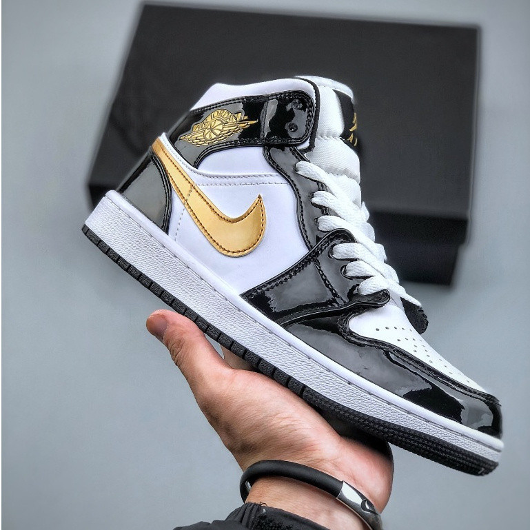 N -- K N-Ike Air J-Ordan A-j1 รองเท ้ าผ ้ าใบลําลอง Mid black gold