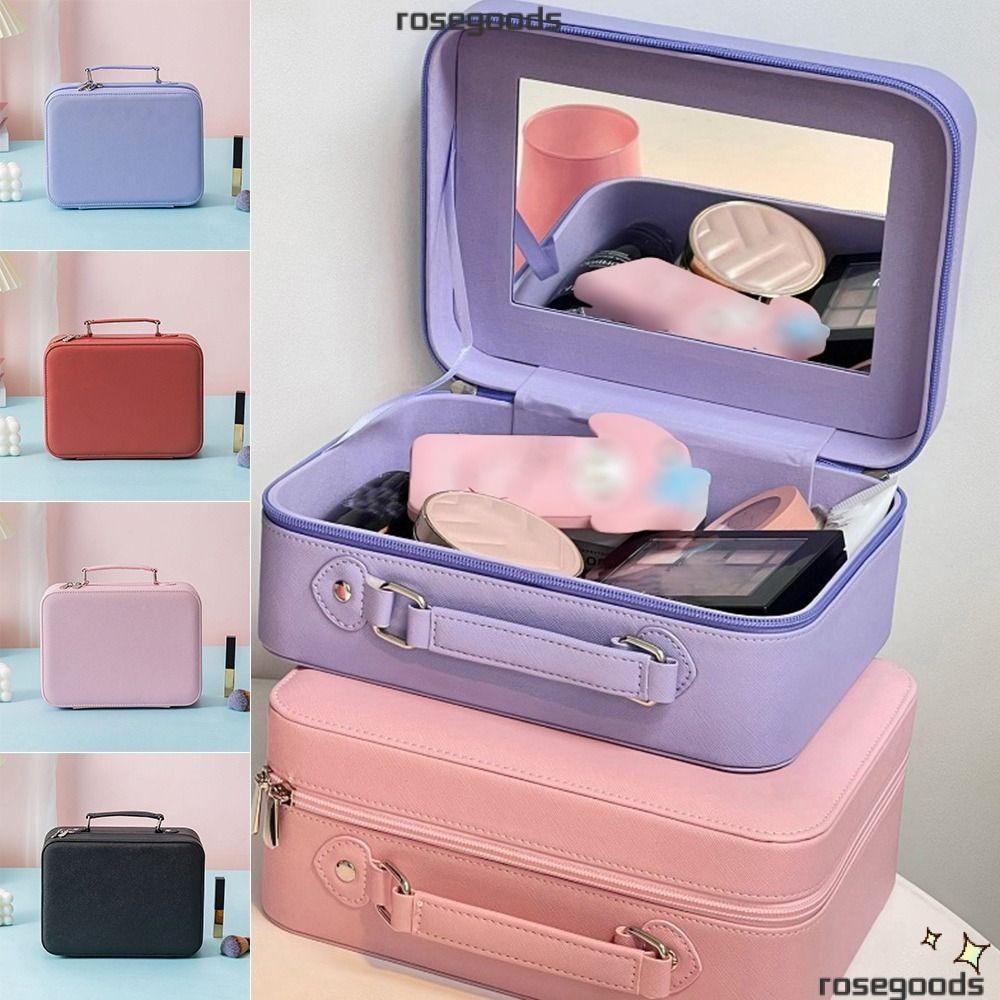 Rose Makeup , พร ้ อมกระจกกระเป ๋ าเครื ่ องสําอางสําหรับเดินทาง , กล ่ องเครื ่ องสําอางความจุขนาดใหญ ่ แบบพกพา