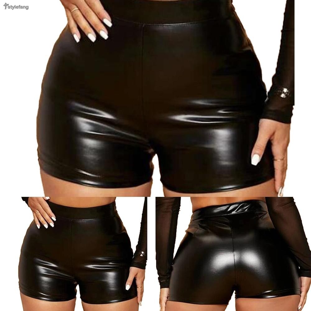 กางเกงสตรี\ Slim Fit Wet Look กางเกงขาสั้นกางเกงเร้าอารมณ์ใหม่เอวสูง