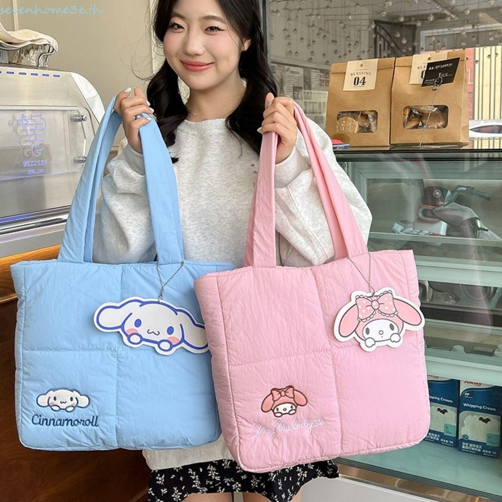 Sevenhome3e ลงผ้า Kuromi กระเป๋าสะพาย, Cinnamoroll ความจุขนาดใหญ่ Melody Tote กระเป๋า, Kawaii กระเป๋าเก็บสไตล์เกาหลี Kiity Cat กระเป๋าถือการ์ตูนสุภาพสตรี/หญิง