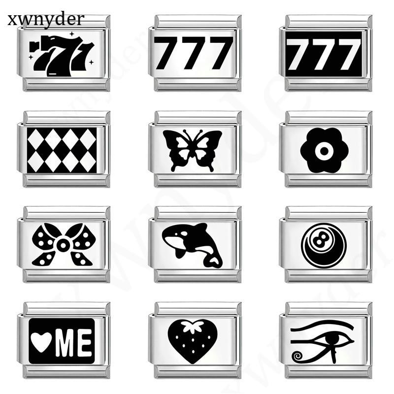 ใหม่สร้างสรรค์แกะสลัก777ฉลามดอกไม้สีดําและสีขาวชุดอิตาลีโซ่เสน่ห์เหมาะสําหรับ9มิลลิเมตรสร้อยข้อมือทํ