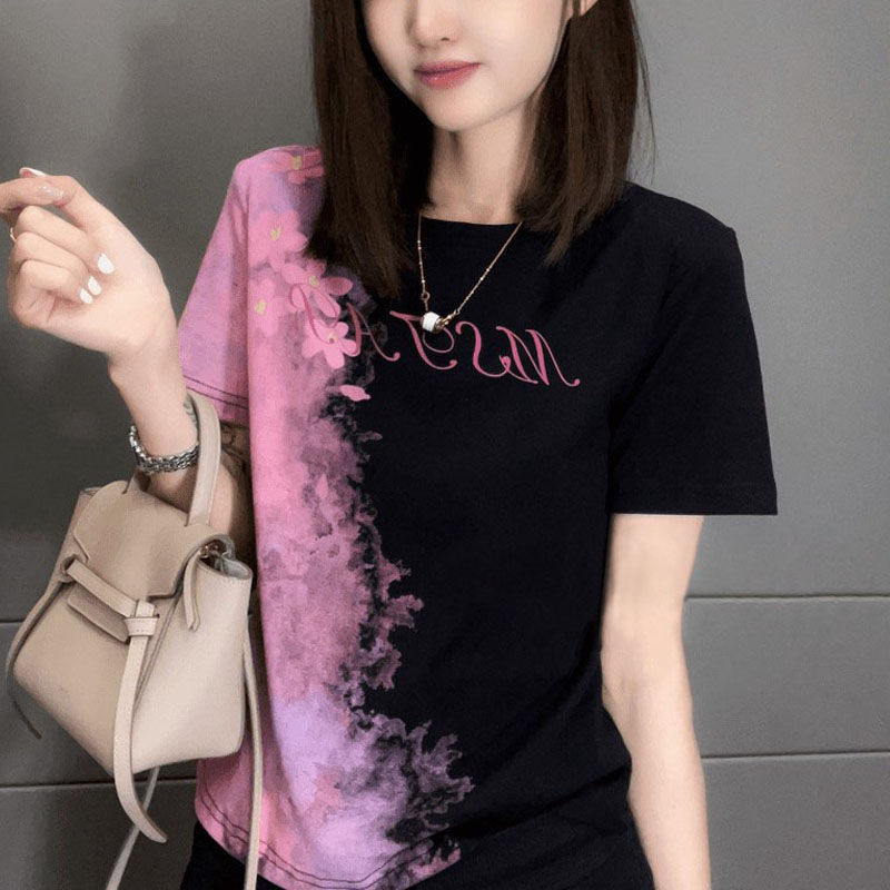 เสื้อยืดแขนสั้นผู้หญิงฤดูร้อนลําลองอเนกประสงค์ด้านบน