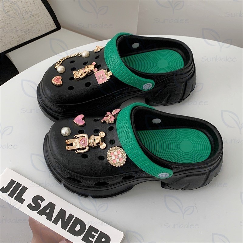 H509 รองเท้าหัวโต เสริมส้นสูง 7 CM แถมตัวติดน่ารัก มีสายรัดส้นเท้า รองเท้าผู้หญิง สีพาสเทล สินค้าพร้อมส่ง