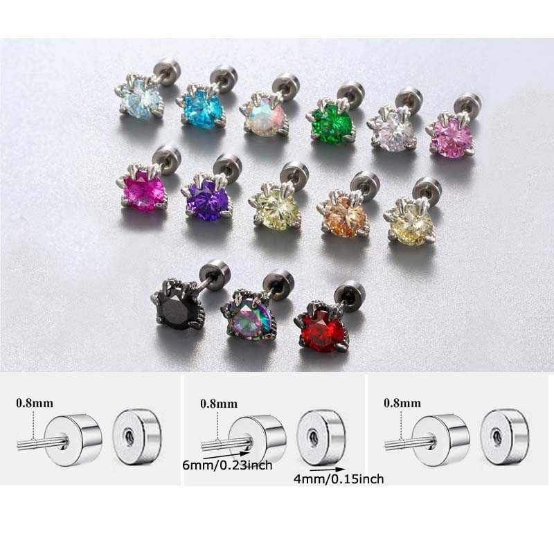 1ชิ้นกรงเล็บมังกรและมังกรขนาดที่มีสีสันแสงทะเลสีฟ้าเพทายสแตนเลสหัวแบน เกลียว ทรากัส ต่างหู