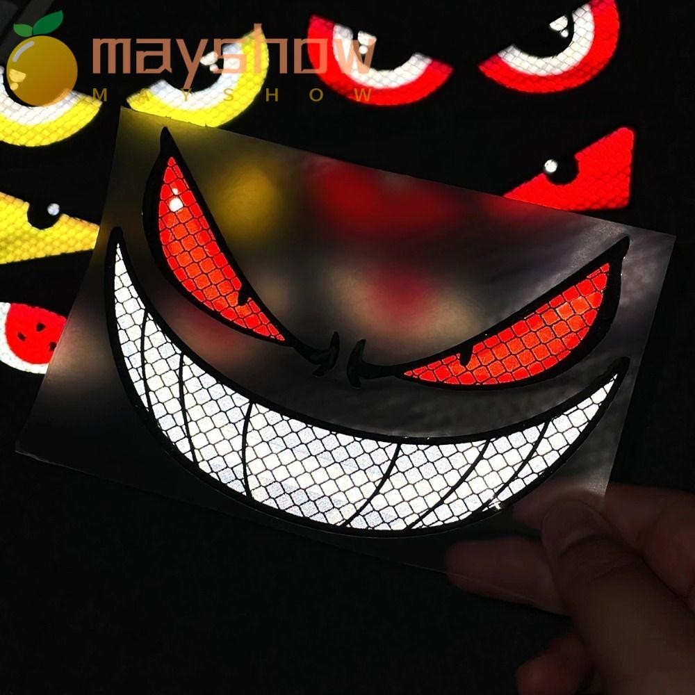 Mayshow สติ๊กเกอร์ติดรถยนต์ไฟฟ้ารูปตาสีแดงสีเหลือง Moto สติ๊กเกอร์ตาสะท้อนแสง, PVC 14.5 ซม. สติ๊กเกอร์ติดหมวกกันน็อคมอเตอร์ไซค์