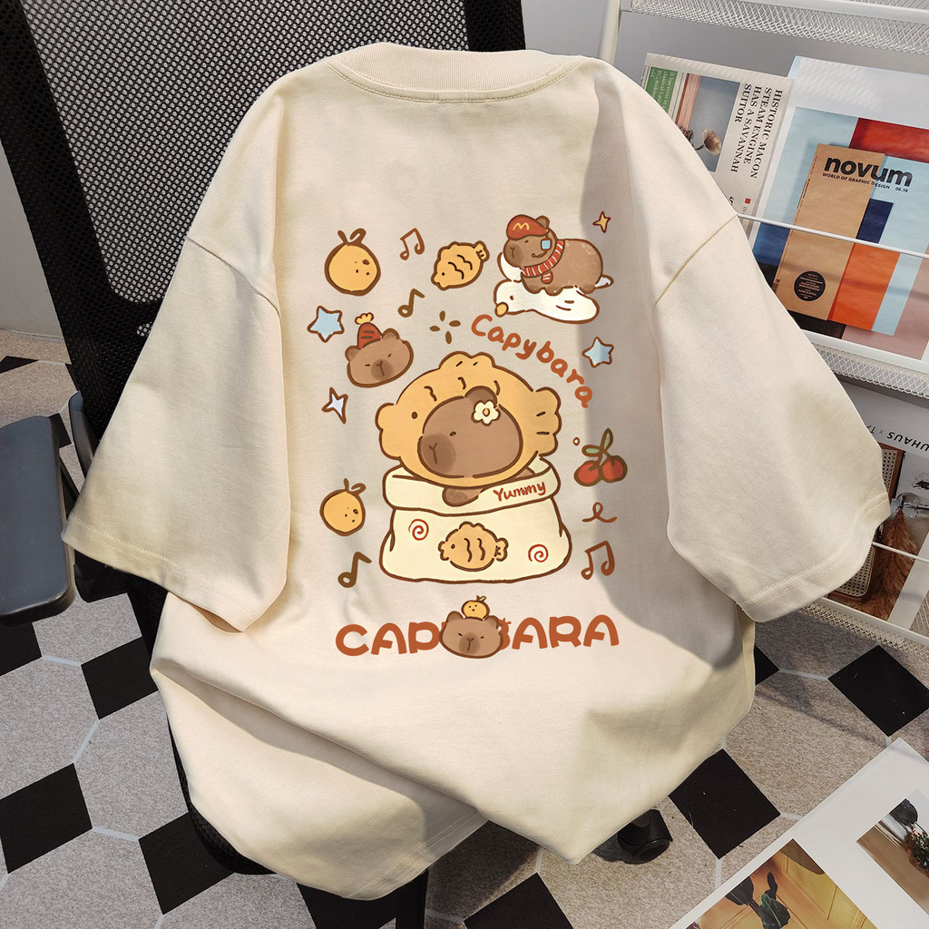 100%Cotton T-shirt TIHIK โอเวอร์ไซส์ เสื้อยืดแขนสั้นลายการ์ตูนน่ารักหลวม T1730