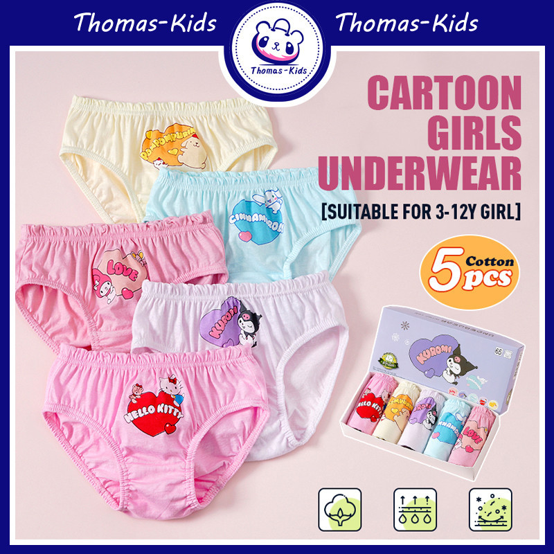 [THOMAS KIDS]5 ชิ้นกางเกงเด็กการ์ตูนน่ารักผ้าฝ้ายแท้ Kuromi สามเหลี่ยมกางเกงสําหรับสาวกางเกง