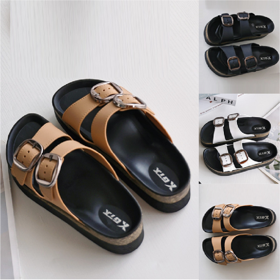 JH.lucky รองเท้าแบบสวม สองสายเข็มขัด ปรับสายได้ พื้นหนาใส่สบาย รองเท้าแตะแฟชั่น #sy167