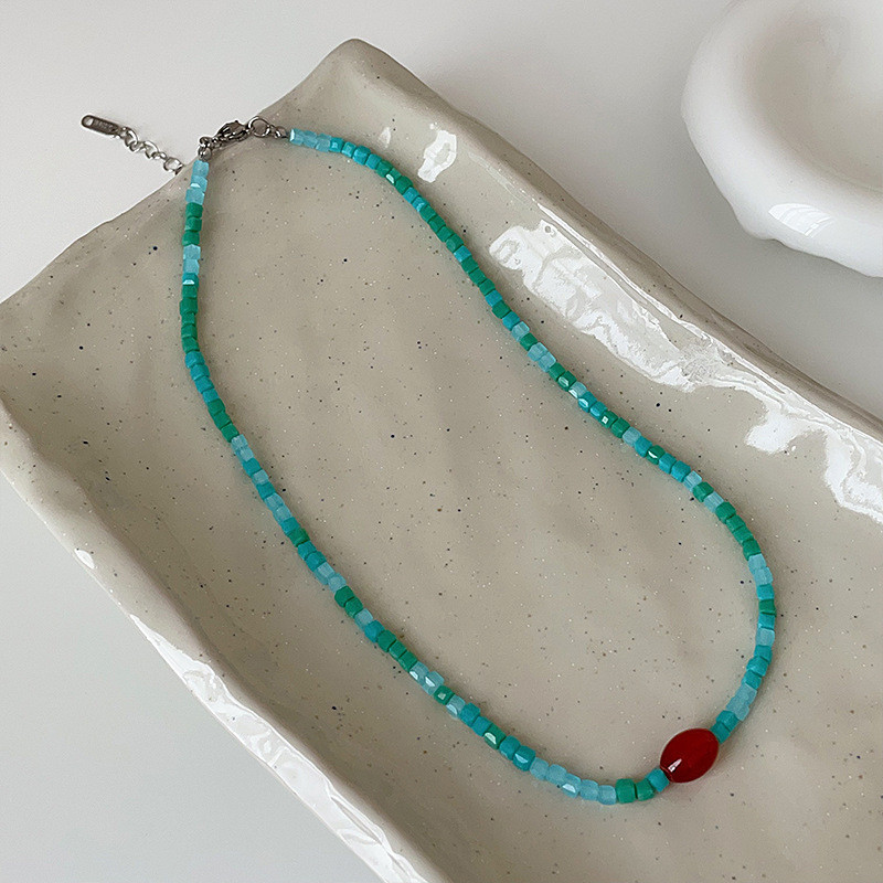 ย้อนยุคบรรยากาศสีแดงสีฟ้าลูกปัดสร้อยคอหญิง อิน - รูปที่ 5