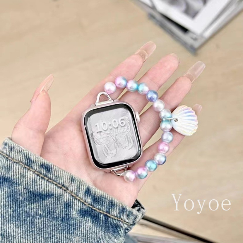 สายมุกน่ารักสําหรับ แอปเปิล ดู พิเศษ 2 49 มม.45 มม.41 40/44/42/38 มม.เครื่องประดับสร้อยข้อมือโซ่สําหรับ ฉันดู 9 8 7 6 5 กับ 4 3 2 ผู้หญิงหวานยืดข้อมือ