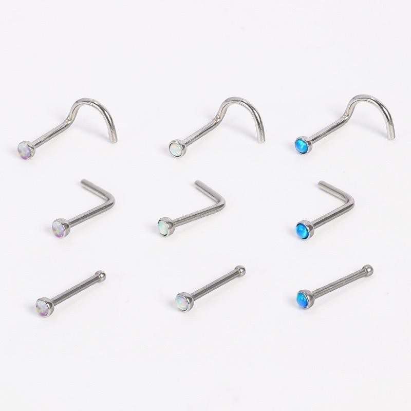 Jinjoo Set 3 ชิ้น 3 สี จิวจมูก Colored Opal Nose Stud ขนาด 0.8 mm. สแตนเลส รหัส N05 - รูปที่ 6