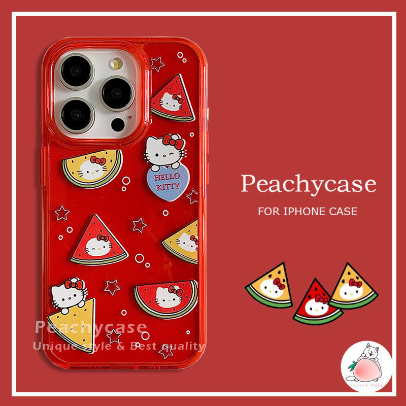 การ์ตูนแตงโมhello Kittyสีแดงเคสโทรศัพท์เข้ากันได้สําหรับiPhone 15 14 13 12 Pro Max 13promax 14pro 15Promaxกันกระแทกอะคริลิคฮาร์ดปกหลังปลอก
