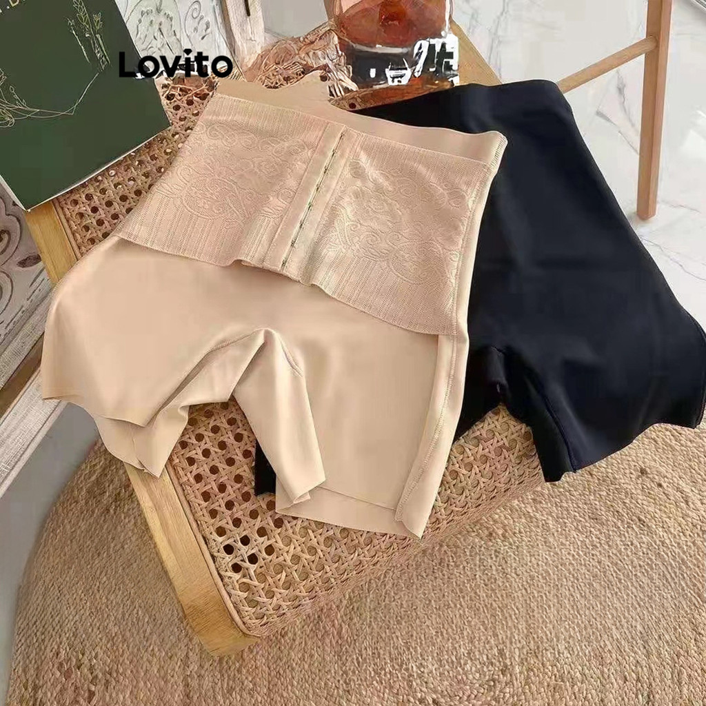 Lovito ชุดกระชับสัดส่วนผู้หญิง มีกระดุมด้านหน้า สีพื้น สไตล์ลำลอง LNL62082