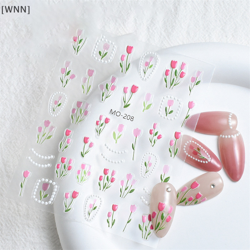 [WNN]คลังสินค้าพร้อม 5d ดอกไม้สติ๊กเกอร์ติดเล็บทิวลิปออกแบบฤดูใบไม้ผลิดอกไม้ Leaf Self-Adhesive สติ๊กเกอร์ติดเล็บดอกไม้สดขนาดเล็ก Sliders ตกแต่งเล็บ TH