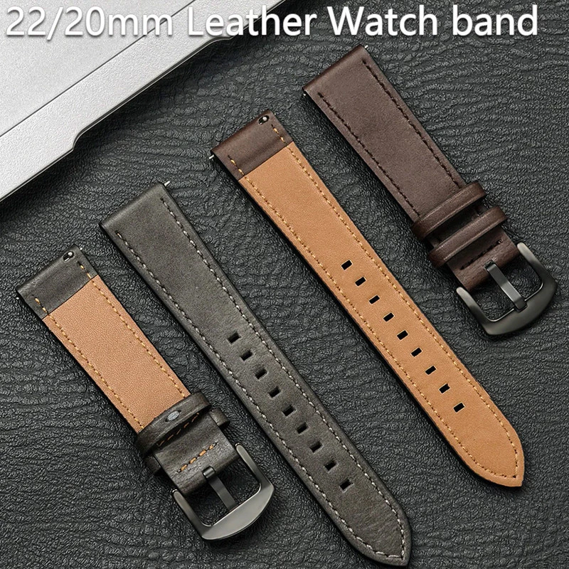 20 มม.22 มม.Quick Release สายหนังสําหรับ Samsung Galaxy Watch 6 5 4 40 มม.44 มม.เกียร์ Vintage สร้อยข้อมือสําหรับ Xiaomi Redmi นาฬิกา 3 Lite/Active