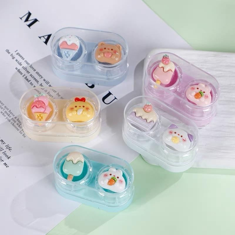 UYAAI ไอศกรีมสีสันสดใส Happy Contact Lens Case ชุดคอนแทคเลนส์แบบพกพา Travel คอนเทนเนอร์คอนแทคเลนส์