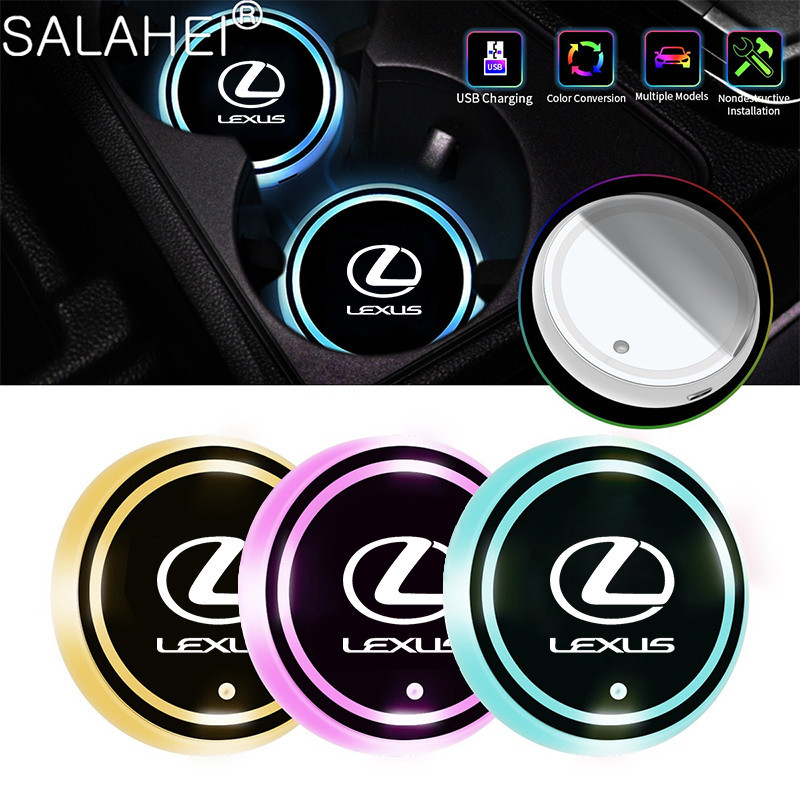 2 ชิ้น LED Luminous รถถ้วยน้ํา Coaster ผู้ถือ 7 สีสัน USB สําหรับ Lexus IS250 RX350 IS350 IS300 NX G