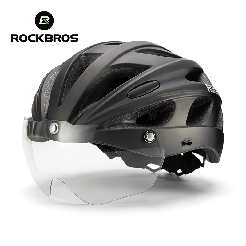 Rockbros หมวกกันน็อคจักรยานแบบบูรณาการ Molding Breathable น้ําหนักเบา Magnetic Visor หมวกกันน็อคจักรยานเสือหมอบพร้อมแว่นตากันลม MTB อุปกรณ์ปั่นจักรยาน