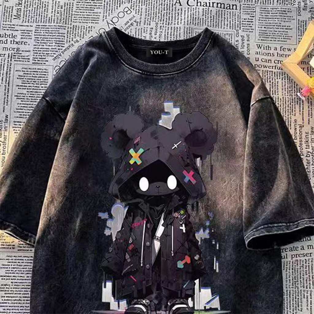 Y-T💯เสื้อยืดไซส์ใหญ่ คุณภาพสูง สวมใส่สบาย ผ้าฝ้าย100% เสื้อยืดแขนสั้น ลายหมี ไม่หดตัว ยูนิเซ็กส์ คอกลม S-4XL