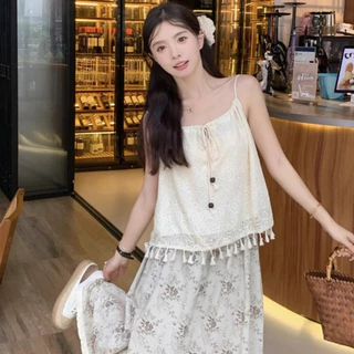 🌷GGals🌷​เสื้อสายเดี่ยวถักไหมพรม ผูกโบว์ ลวดลายเก๋ๆ ดีเทลปลายทิ้ง เสื้อแขนกุด สไตล์ลำลอง น่ารักสุดๆ#61800