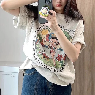 Crazy` T-shirt เสื้อยืดลําลองสําหรับสตรี ผ้าฝ้าย 100% แขนสั้น พิมพ์ลาย ขนาดพลัส ทรงหลวม
