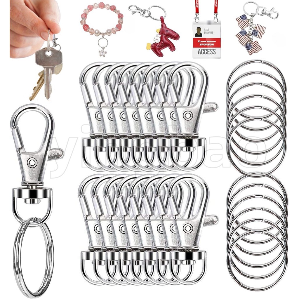 50pcs โลหะกุ้งก้ามกรามพวงกุญแจ 3.8 ซม.แยกแหวน Keyfob Key แหวนกุ้งก้ามกราม Key Chain Key จี้แหวนสแตนเลส