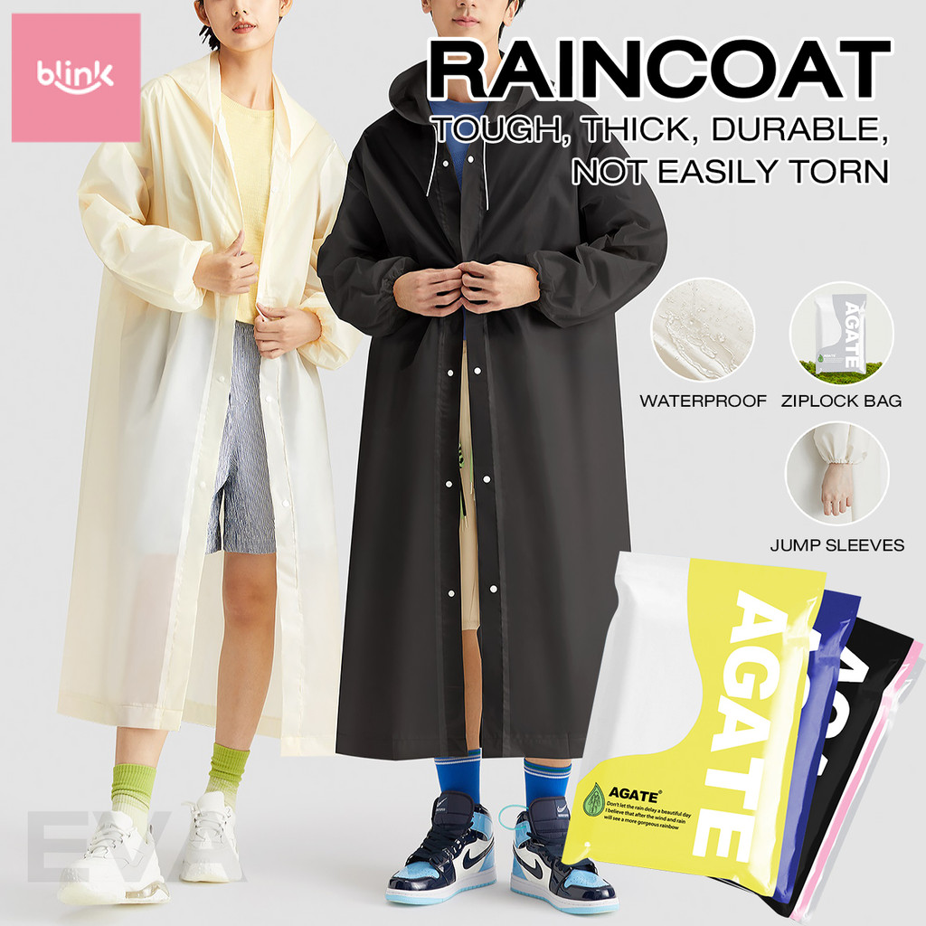 การออกแบบ Agate เสื้อกันฝนแบบพกพา Full-body หนา Rain-proof Reuse Baju Ujan ชุดกันฝนกันน้ํา