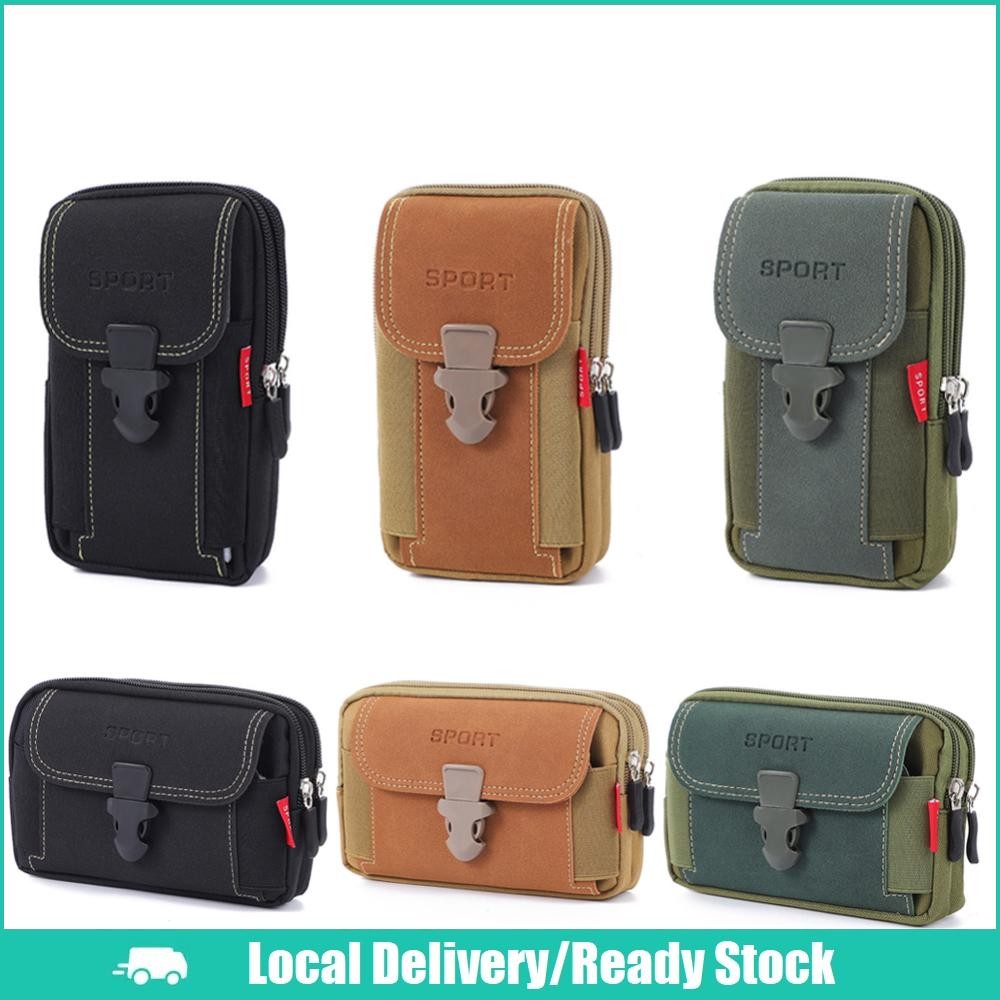 [จัดส่งในพื้นที่] กระเป๋าคาดเอวผ้าใบกลางแจ้งกีฬาลําลองผู้ชายโทรศัพท์กระเป๋าซิปเข็มขัดบอมกระเป๋า ✨