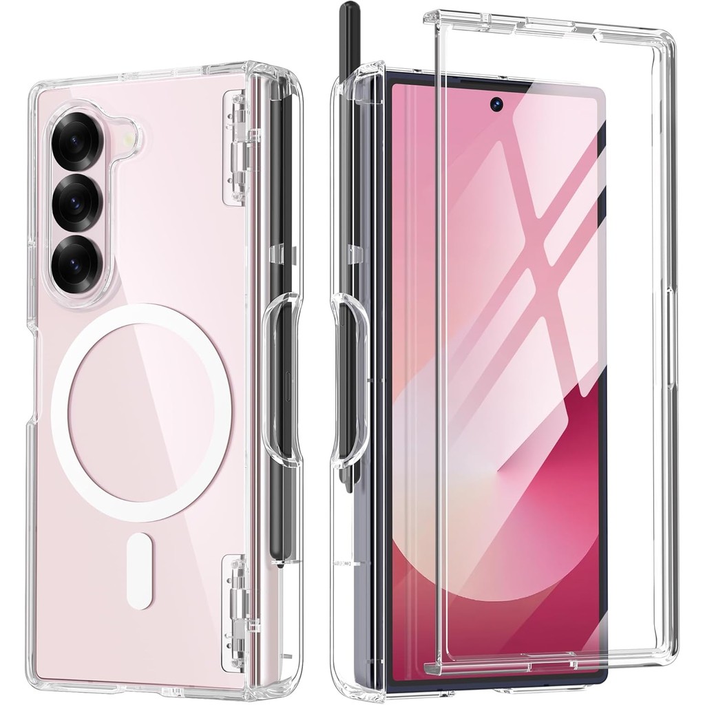 TONGATE for เคส Z Fold 6 แบบใส พร้อมฟิล์มกันรอยหน้าจอ ไม่เหลือง เคสใสบาง มีฝาปิดบานพับในตัว
