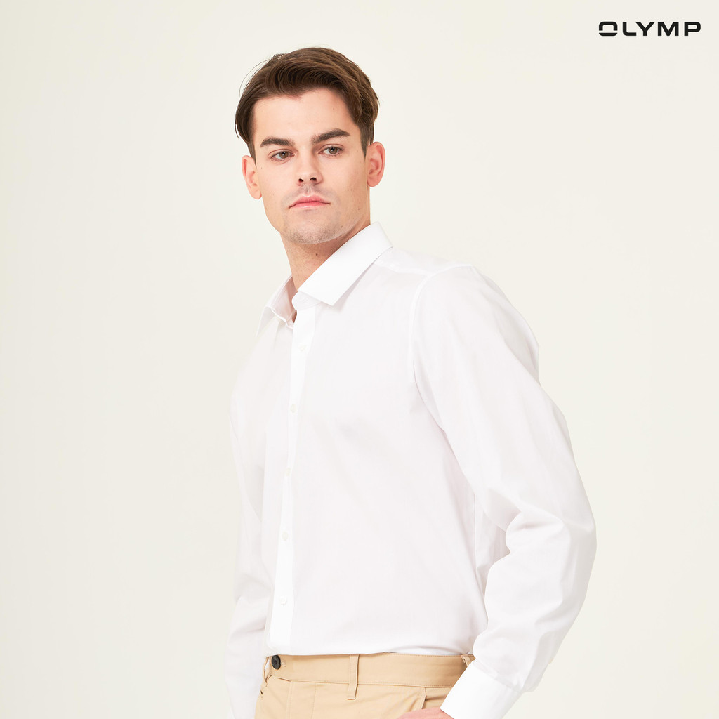 OLYMP Level Five Shirt เสื้อเชิ้ตชาย สีขาว ผ้าเรียบ ทรงพอดีตัว ยืดหยุ่นได้ดี รีดง่าย  NOSLGR เสื้อเชิ้ตทำงาน ชุดทำงาน - รูปที่ 4