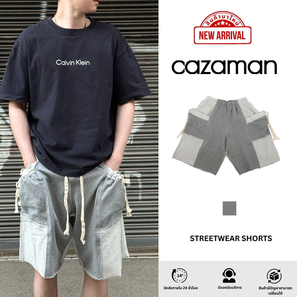 CAZAMAN กางเกงขาสั้น OVER SIZE กางเกงขาสั้นโอเวอร์ไซส์ เนื้อผ้าวอร์ม เอวยางยืด แนวสปอร์ต CF1918
