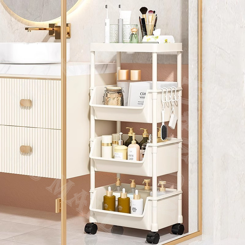 ชั้นวางของพลาสติก 3/4/5ชั้นวางหนังสือ ในครัว ชั้นวางของล้อเลื่อน ชั้นวางเอนกประสงค์ ชั้นหนังสือ - รูปที่ 4