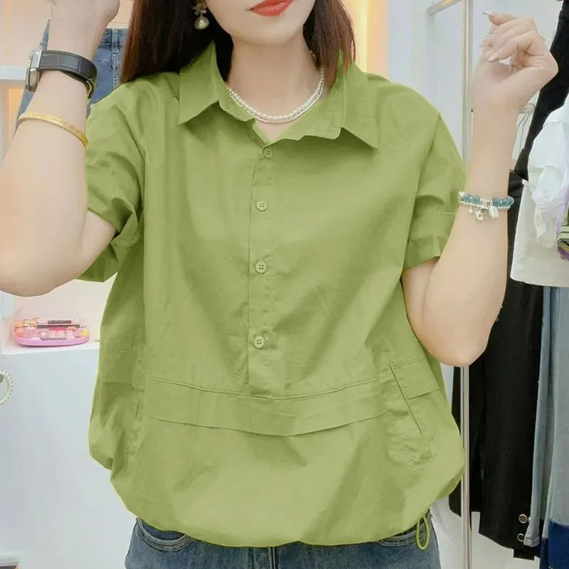 เวอร์ชั่นเกาหลีเสื้อบางแคบ-เอวเสื้อแขนสั้นฤดูร้อนสไตล์ใหม่หลวมสไตล์ตะวันตกหลวม ผอมลง ดูขนาดใหญ่ออกแบบพร็อพเสื้อเรียบง่าย ราคา ถูกที่สุด ดีลบีเคเค แกลเลอรีภาพที่ 6