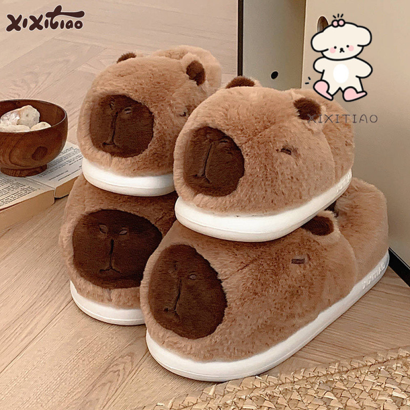 Xitiao ฤดูใบไม้ร่วงฤดูหนาวน่ารักการ์ตูน Kapibara Capybara รองเท้าผ้าฝ้ายคู่รองเท้า - รูปที่ 2