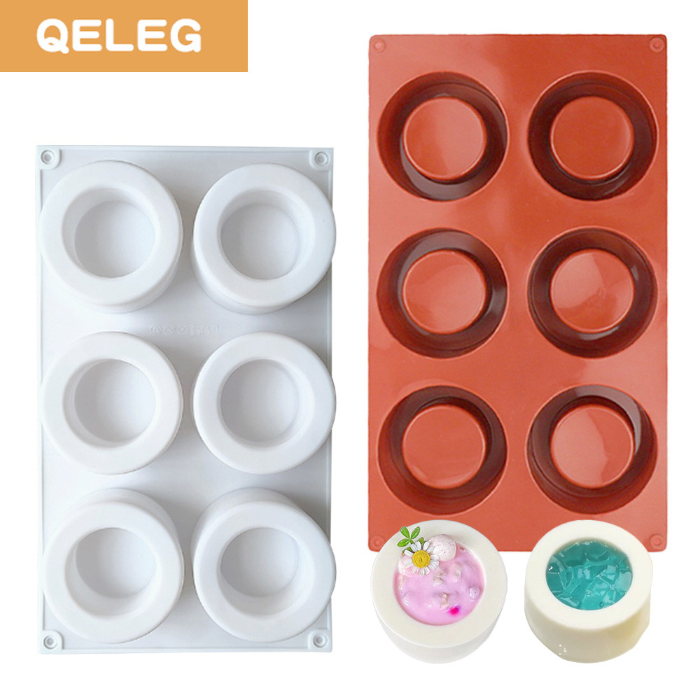 Qeleg 6ช่องพุดดิ้งเค้กซิลิโคนอบแม่พิมพ์รูปแบบแปลกใหม่แซนวิชกลวงเค้ก DIY อบแม่พิมพ์ง่ายที่วางจำหน่ายรอบกลวงเค้ก