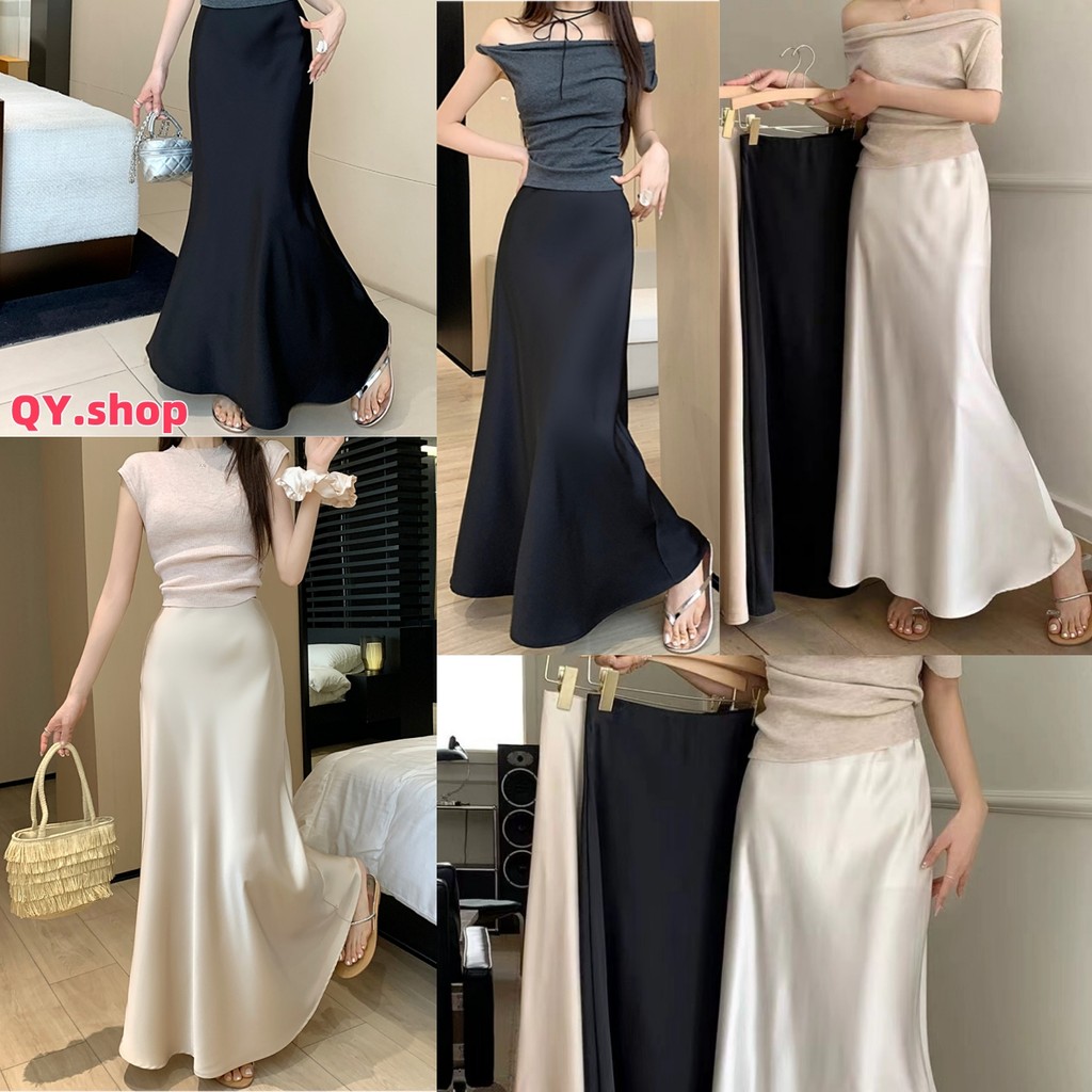 QY.Shop⭐️สินค้าราคาพิเศษ⭐️กระโปรงขายาว สีพื้น เรียบหรูดูแพง ยืดกำลังดี ใส่สบาย "3117"