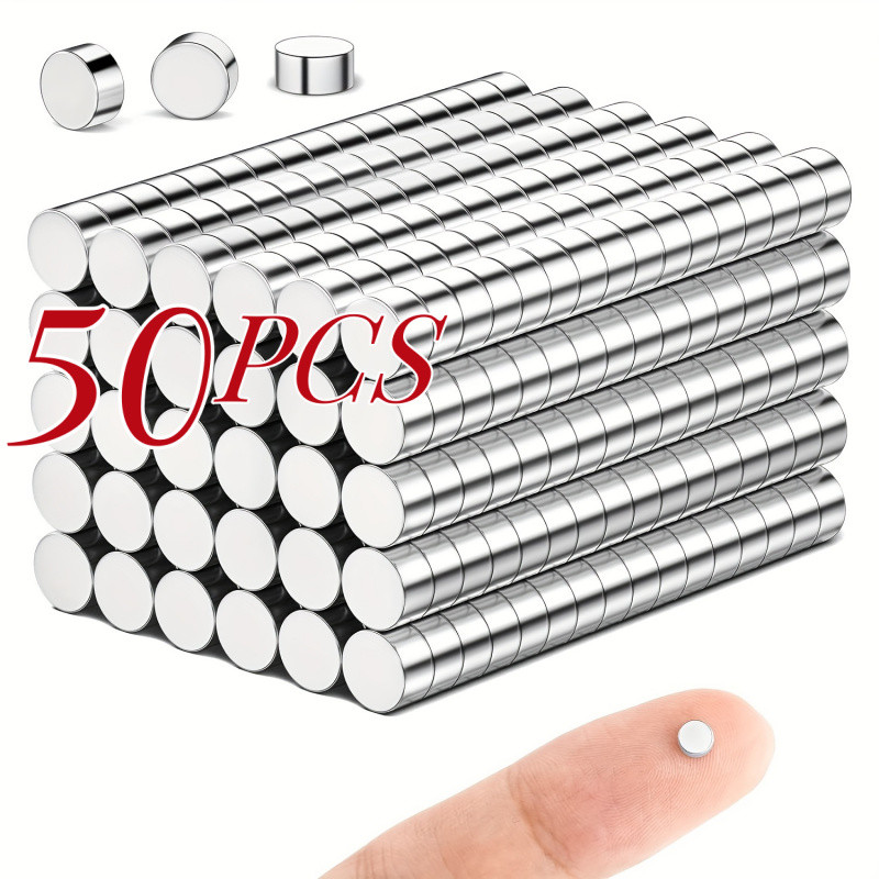 แม่เหล็กนีโอไดเมียมกลมขนาดใหญ่ 50 ชิ้น ขนาดเล็กพิเศษ เส้นผ่านศูนย์กลาง 6 มม. สูง 2 มม. เหมาะสำหรับการสอน แม่เหล็กติดกระดานดำ แม่เหล็กติดตู้เย็น