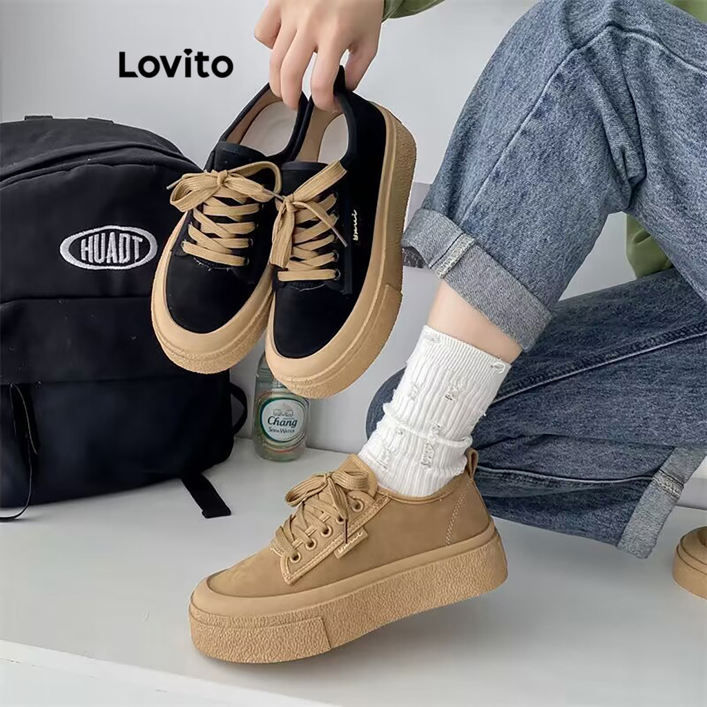 Lovito รองเท้าผ้าใบแบบธรรมดาสไตล์สปอร์ตสำหรับผู้หญิง LFA45405