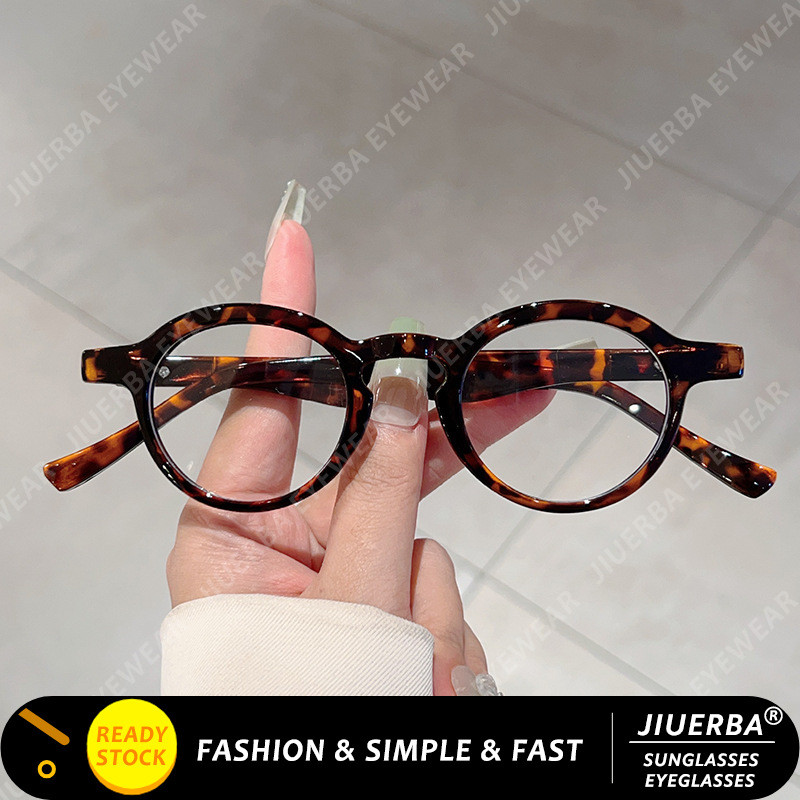 (JIUERBA) Retro Round Frame Niche Glasses Japanese Leopard Print Anti Blue Light Optical Glasses