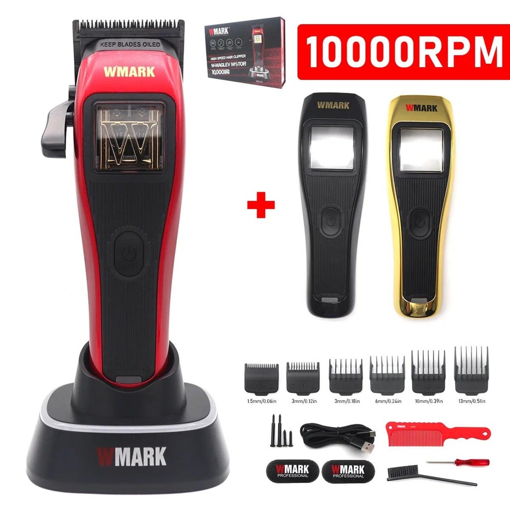 Wmark NG-X1 10000RPM Magnetic Vector Motor Professional Mens Hair Clipper DLC Blade พร้อมที่นั่ง Cha