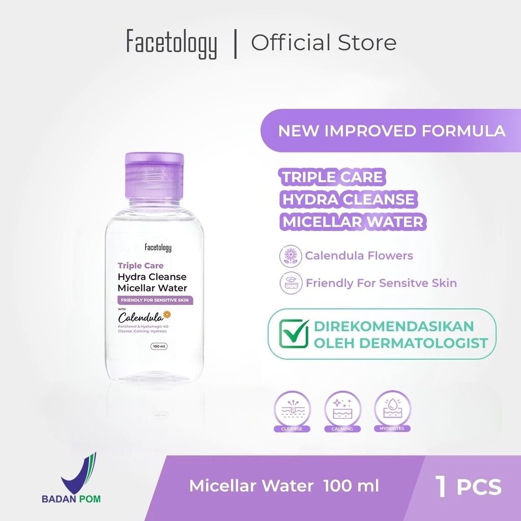 Facetology Triple Care Hydra Cleanser Micellar Water 100ml น้ํายาทําความสะอาดผิวหน้าผิวแพ้ง่าย ไม่ต้