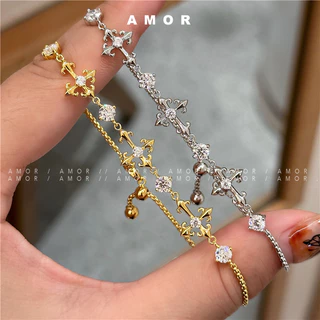 สร้อยข้อมือวินเทจดอกไม้ข้ามไอริสสีทองและสีเงินสําหรับคู่รักและผู้หญิง