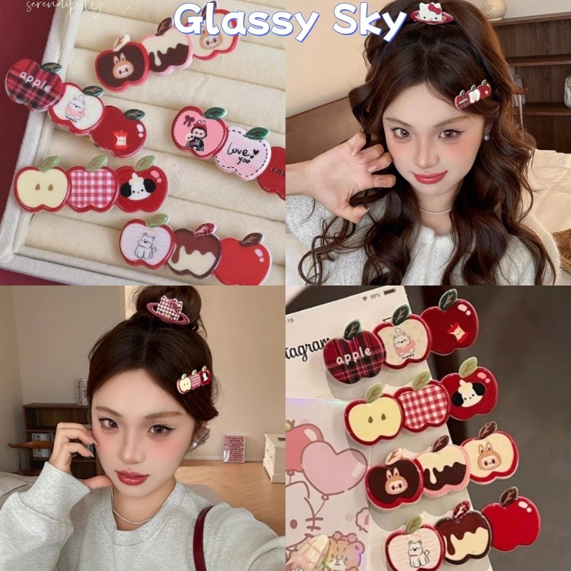 Glassy Sky💖พร้อมส่ง💖สับติดผมแอปเปิลการ์ตุนน่ารักสาหรับผู้หญิงฤดูใบไม้ร่วง(VO-6)