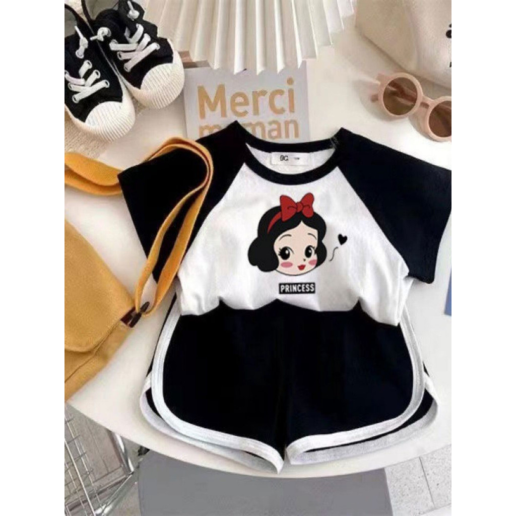 (จัดส่งตลอด 24 ชั่วโมง)KIDS PRINCESS เด็กแขนสั้นใหม่ฤดูร้อนเสื้อยืดเด็กครึ่งแขนด้านบนลายการ์ตูน D69