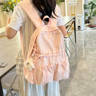 Pearsbags กระเป๋าสะพายคู่ ความจุขนาดใหญ่ น่ารัก โบว์ โรงเรียน สีทึบ กระเป๋าสวย