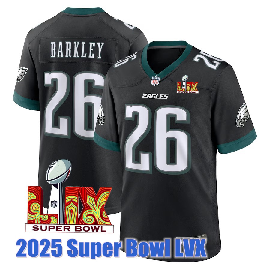 ผู้ชาย 2025 Super Bowl LIX NFL Jersey Philadelphia Eagles Saquon Barkley Black Limited เสื้อฟุตบอลอเ